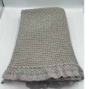 INUP Home Portugal Grey 100% Cotton Waffle Weave Lace Trim Throw Blanket 49x78